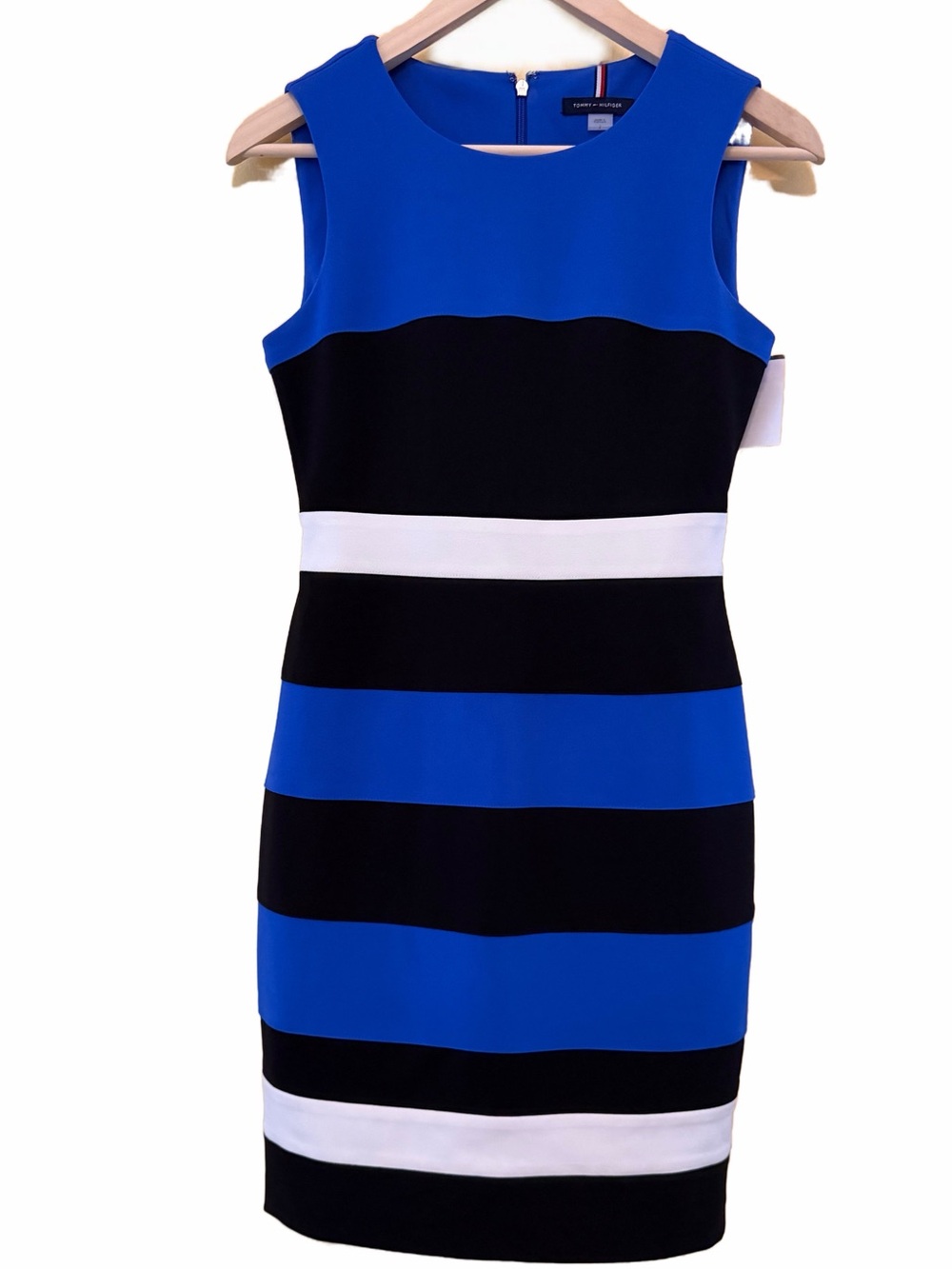 Tommy Hilfiger Scuba Crepe Colorblock Sheath Dress | Blue Black White  Size 2